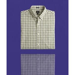 J.CREW Men's Flex Washed Gingham Button Down Shirt - XL Classic Fit, Tan & White